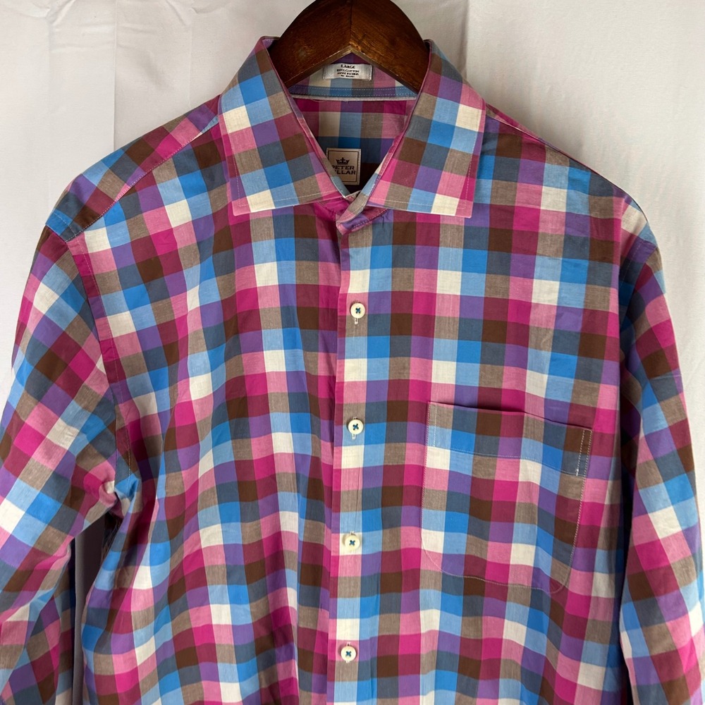 Peter Millar Men Large Plaid Button Up Shirt 100%… - image 2
